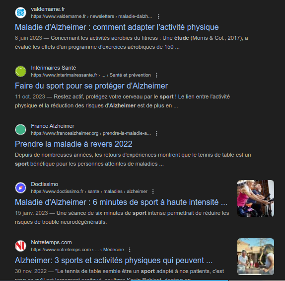 Recherche Google Sport+alzheimer